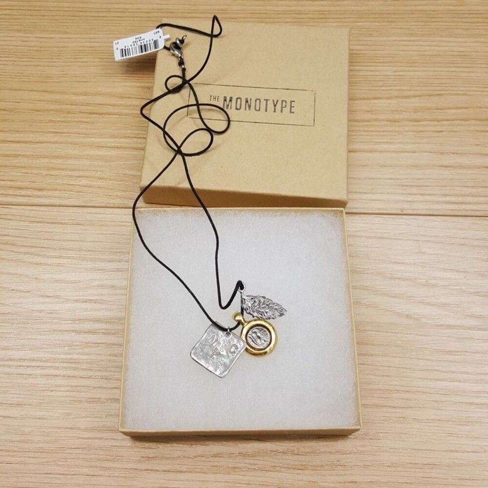 THE MONOTYPE Necklace Mixed Metal Silver Gold NYC Tag Leaf Charm Pendant JASPER